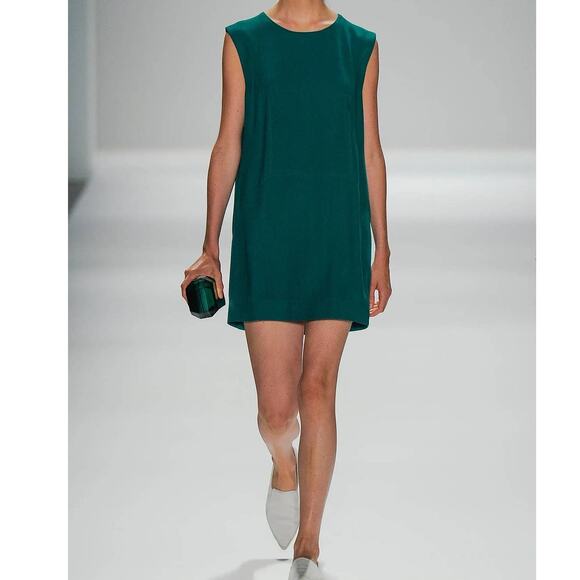 Helmut Lang Faint Drop Fold Shift Dress V-back Sleeveless in Siphon - Picture 1 of 9